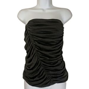 MY BELOVED Black Strapless Asymmetrical Ruching Bandeau Tube Top Large NWT